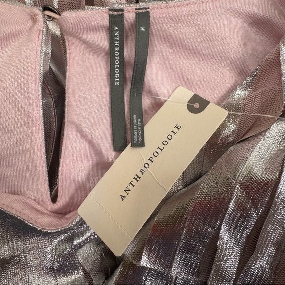 NWT ANTHROPOLOGIE Metallic Pleated Top w/ Ruffle Cap Sleeves PINK-SILVER /MEDIUM - Picture 11 of 16